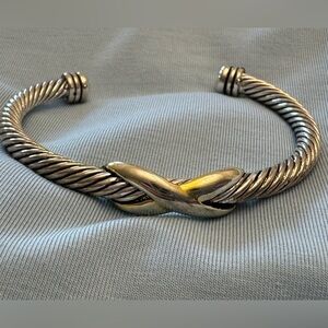 Silver-Tone Twisted Cable Bracelet with X Accent